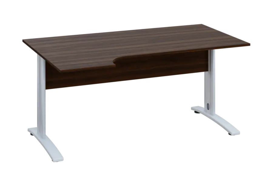 ERK 18 - 164 stůl kancelářský, rohový, levý, kovová podnož bílá, deska 18 mm, široký 1600 mm, ořech královský